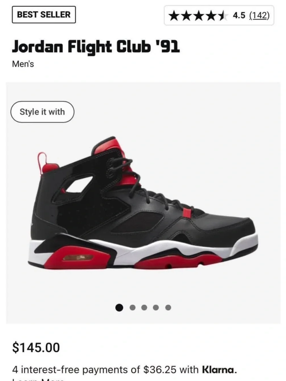 Jordan FLIGHTCLUB 91 Kids' High-Top Sneakers — Black and Red
